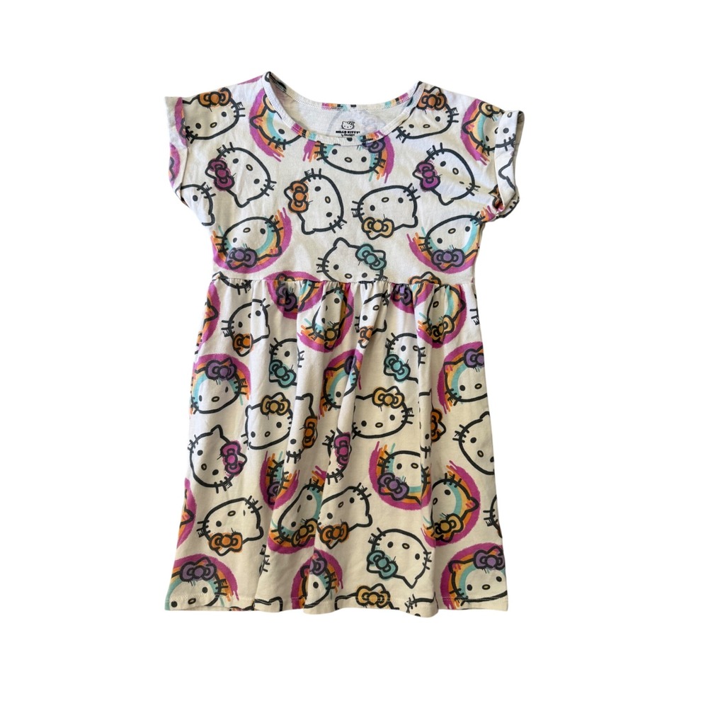 Hello Kitty Rainbow Print Short Sleeve Dress Girls Size 7/8‎ Sanrio Licensed
